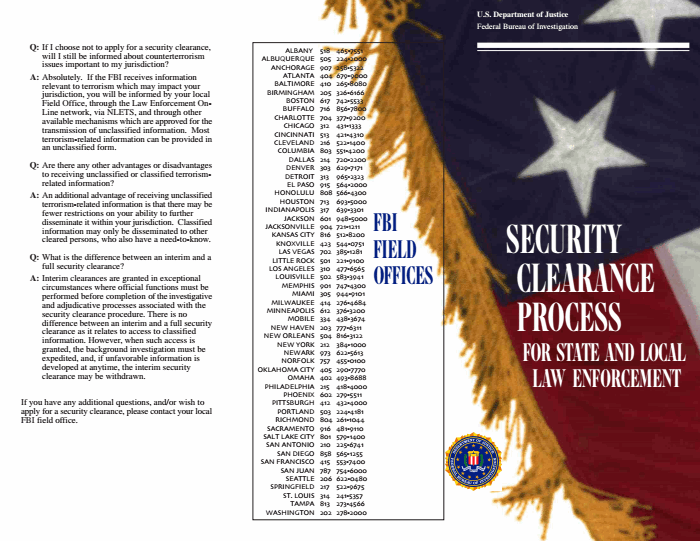 Security Clearance Process For State And Local Law Enforcement Fbi
