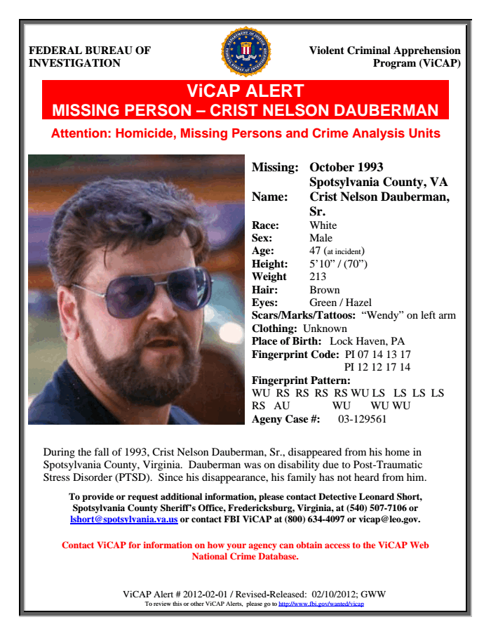 CRIST NELSON DAUBERMAN SPOTSYLVANIA COUNTY, VIRGINIA — FBI