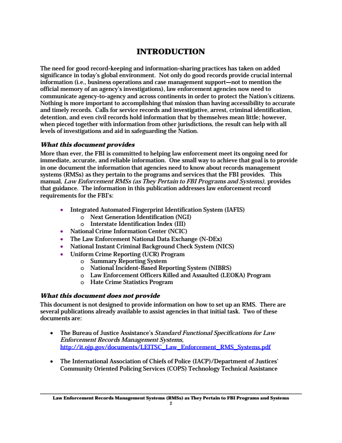 Law Enforcement Records Management Systems Rmss Fbi