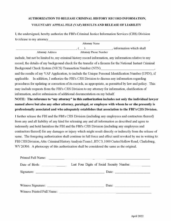 nics attorney release form fbi photo authorization release form