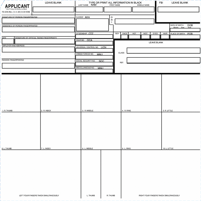 Printable Fingerprint Chart