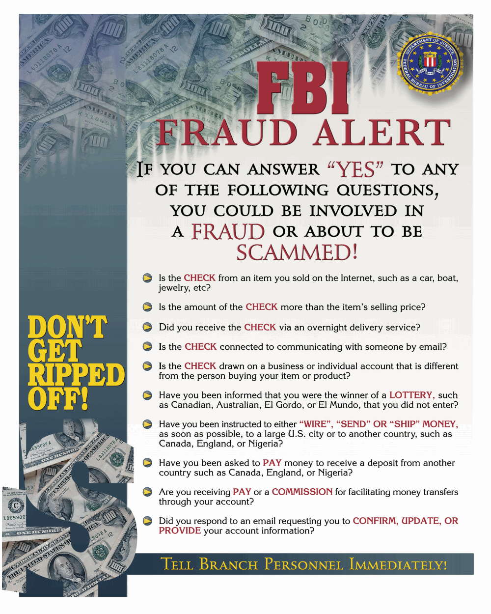 Fraud Alert Poster Fbi