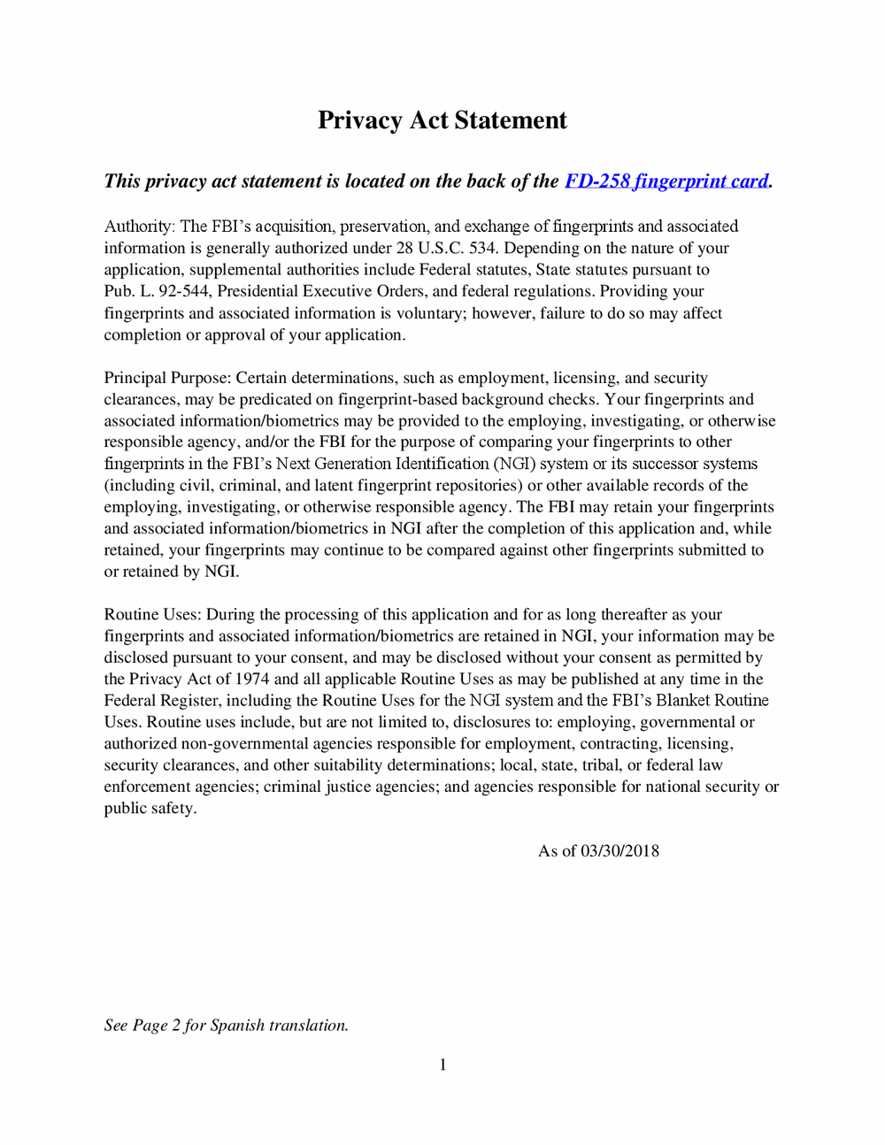 fbi privacy act statement form