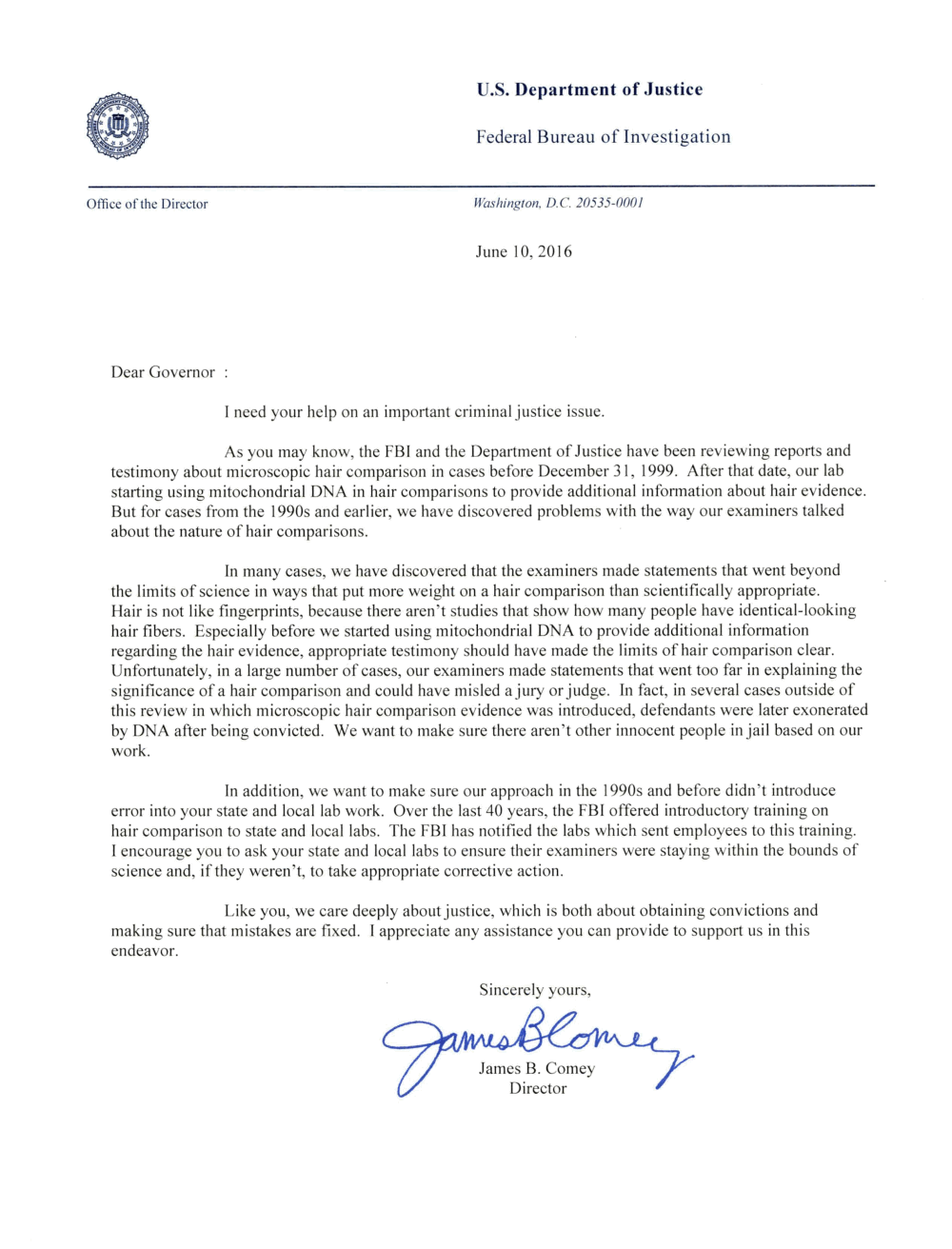 letter issue certificate Director to State Letter Comey on Additional Governors letter issue certificate Director to State Letter Comey on Additional Governors