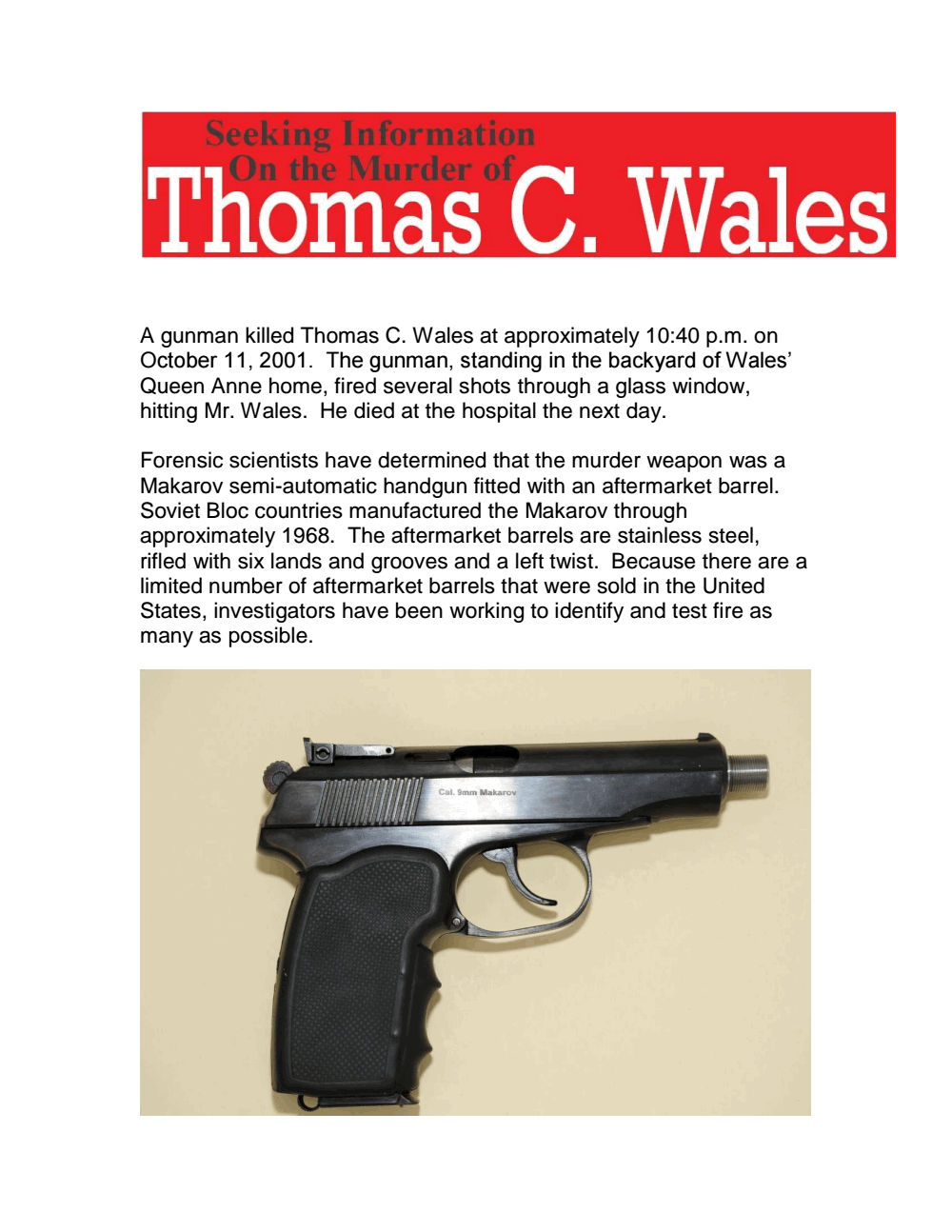 Wales Murder Weapon — FBI