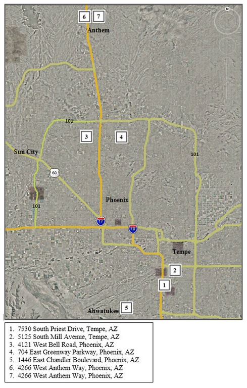 Map with 7 locations of Robberies