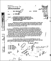 Memorandum related to the Birmingham bombing investigation.