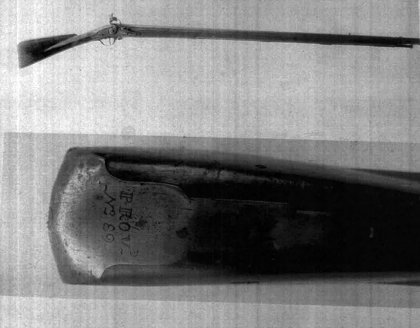 This item was stolen from Valley Forge on October 24, 1968. 
This .78 caliber musket has a cherry stock. 
Its barrel is 45 inches long.  
The musket has brass sling swivels, and its butt plate is engraved as “PROV NO 89.”
This photo is courtesy of the Department of Justice.
