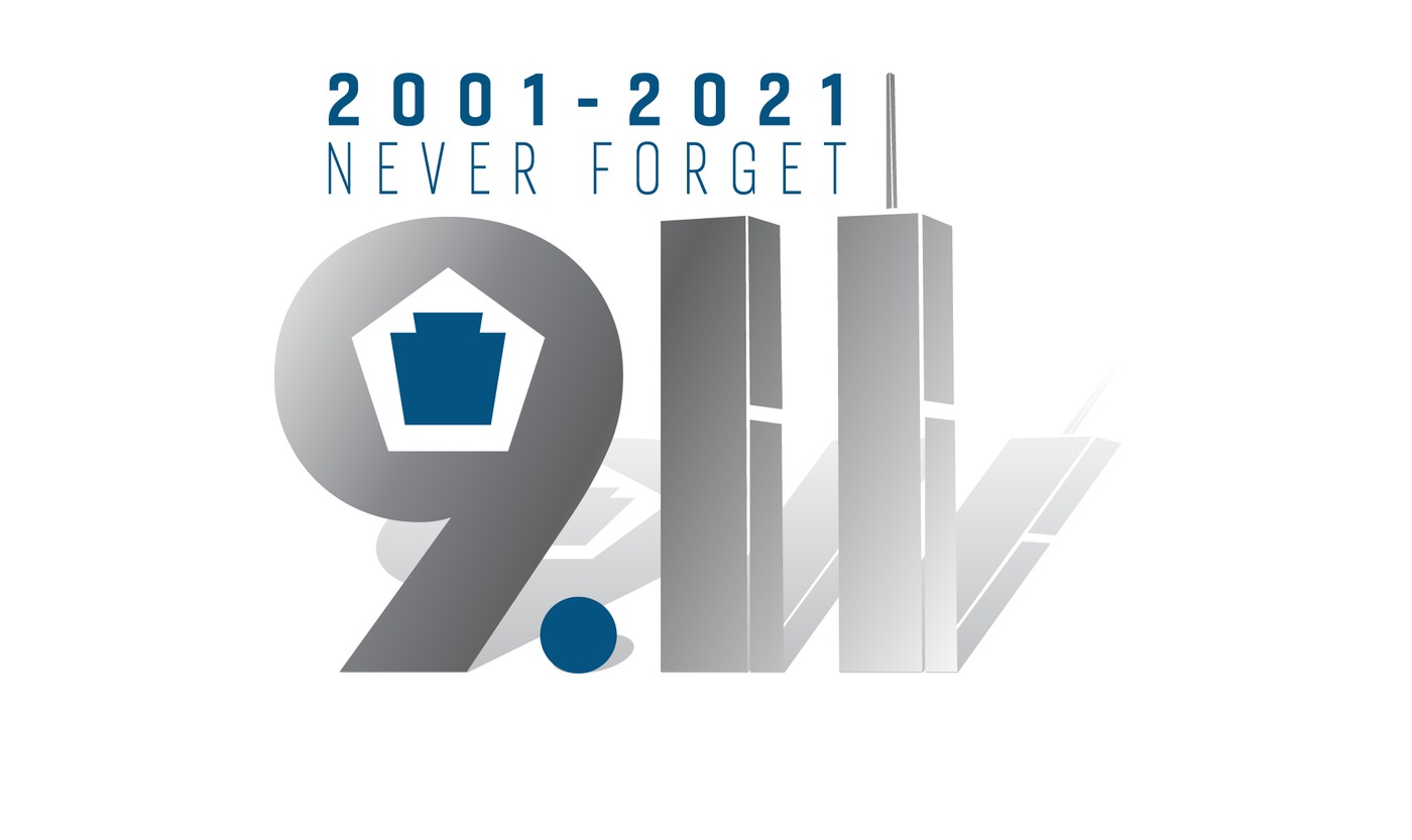 9/11 20th anniversary logo stacked: 2001 - 2021, Never Forget