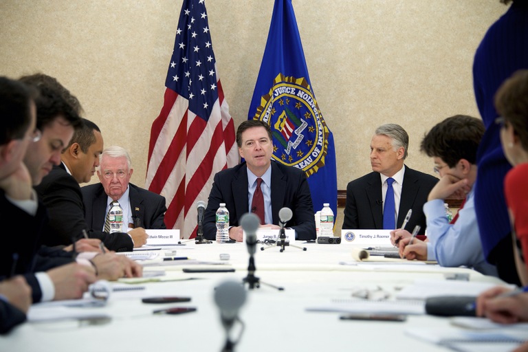 Director Comey discusses the 9/11 Review Commission’s findings at FBI Headquarters.