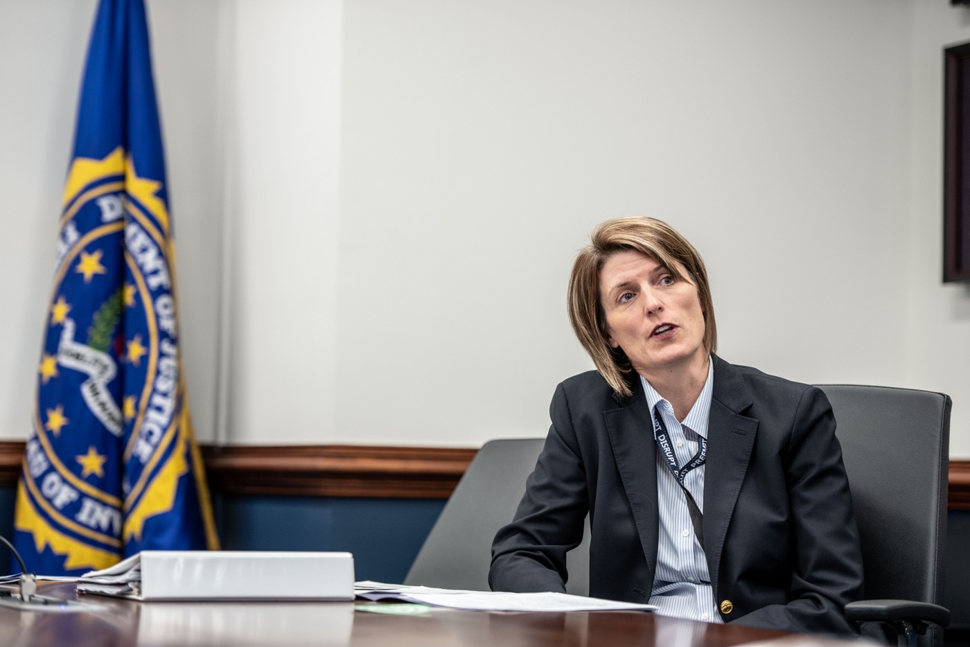 Assistant Director Jill Sanborn listens during a meeting at FBI Headquarters. 