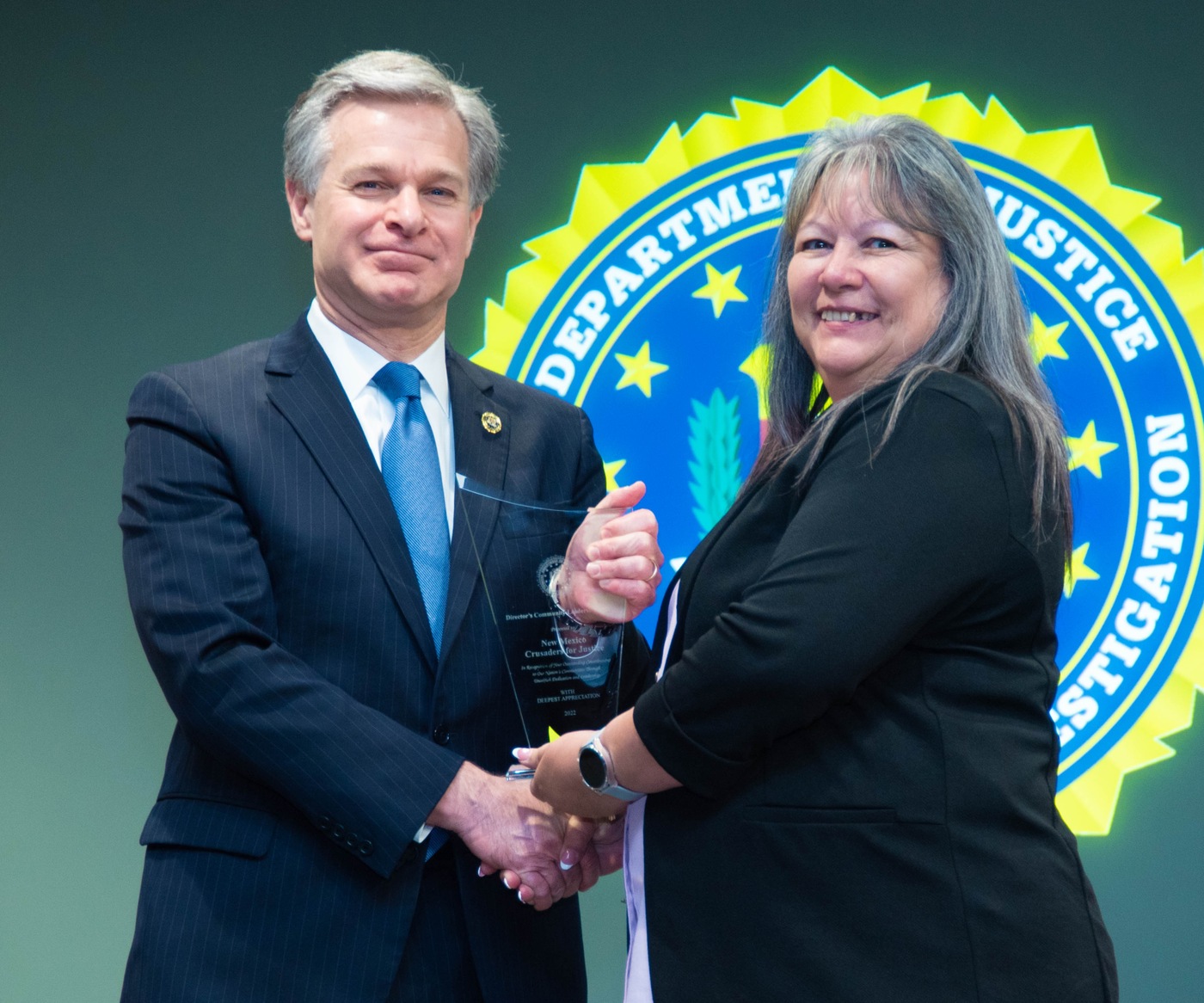 FBI Albuquerque 2022 Director’s Community Leadership Award recipient the New Mexico Crusaders for Justice, represented by Sally Ann Shipman.