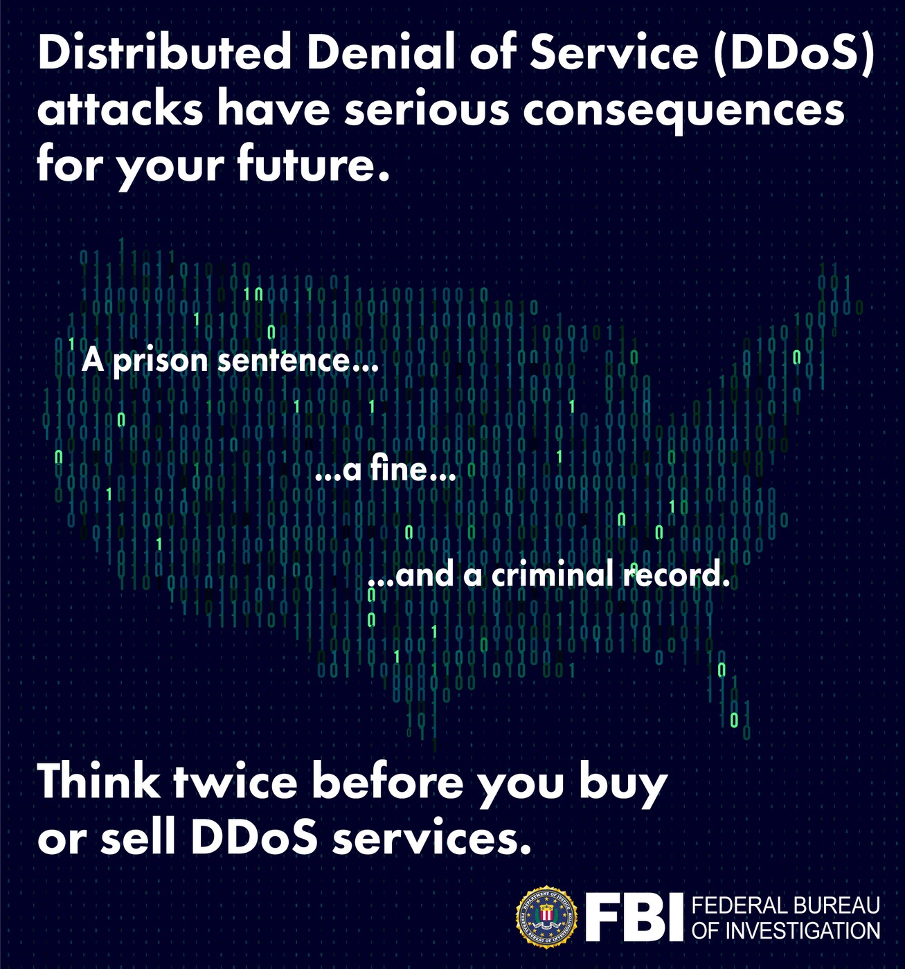 A Distributed Denial of Service (DDoS) attack awareness graphic for an initiative put forth by FBI Anchorage.