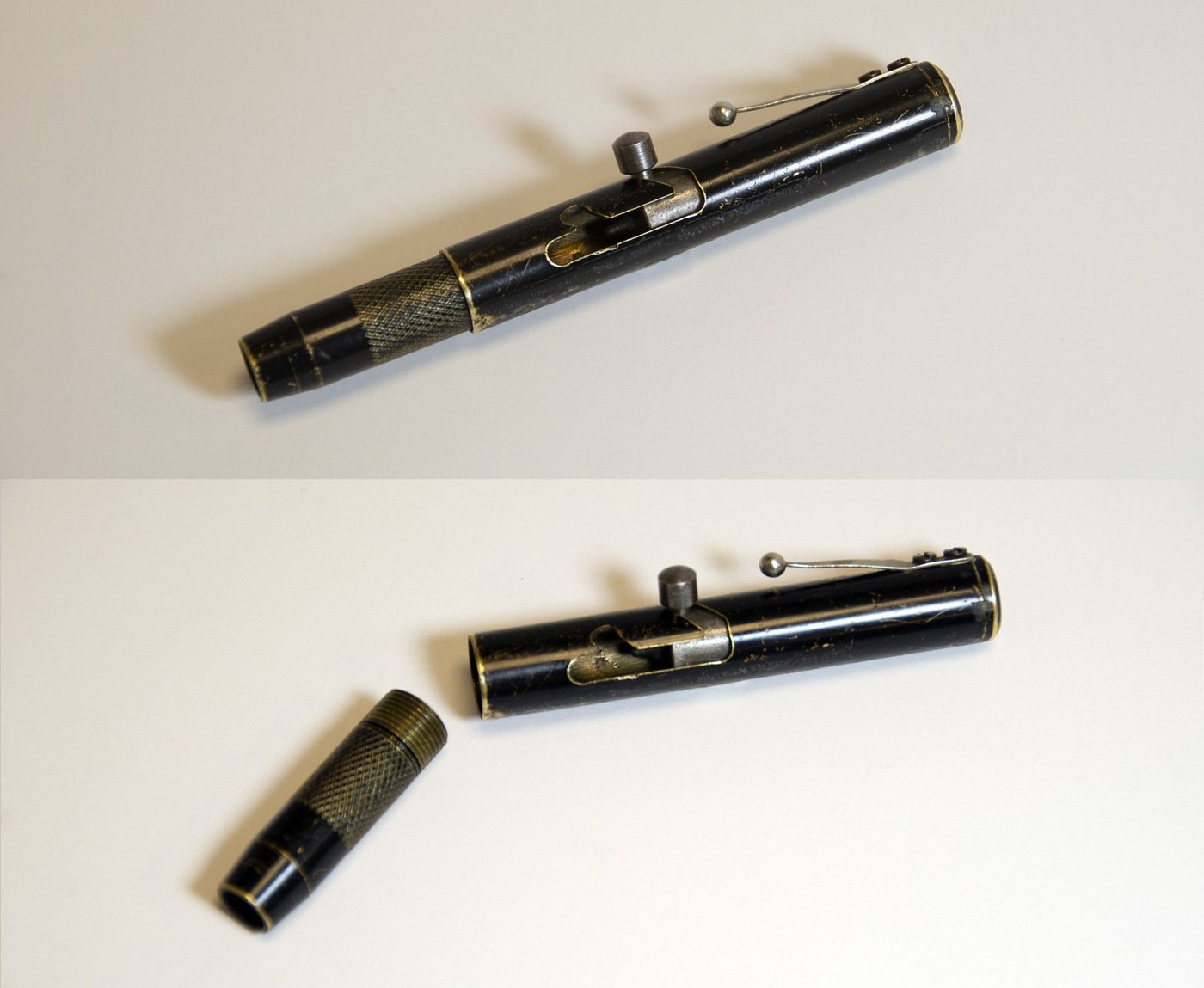 Photo of two pen guns. Pen guns are dangerous weapons designed to look like ink pens.