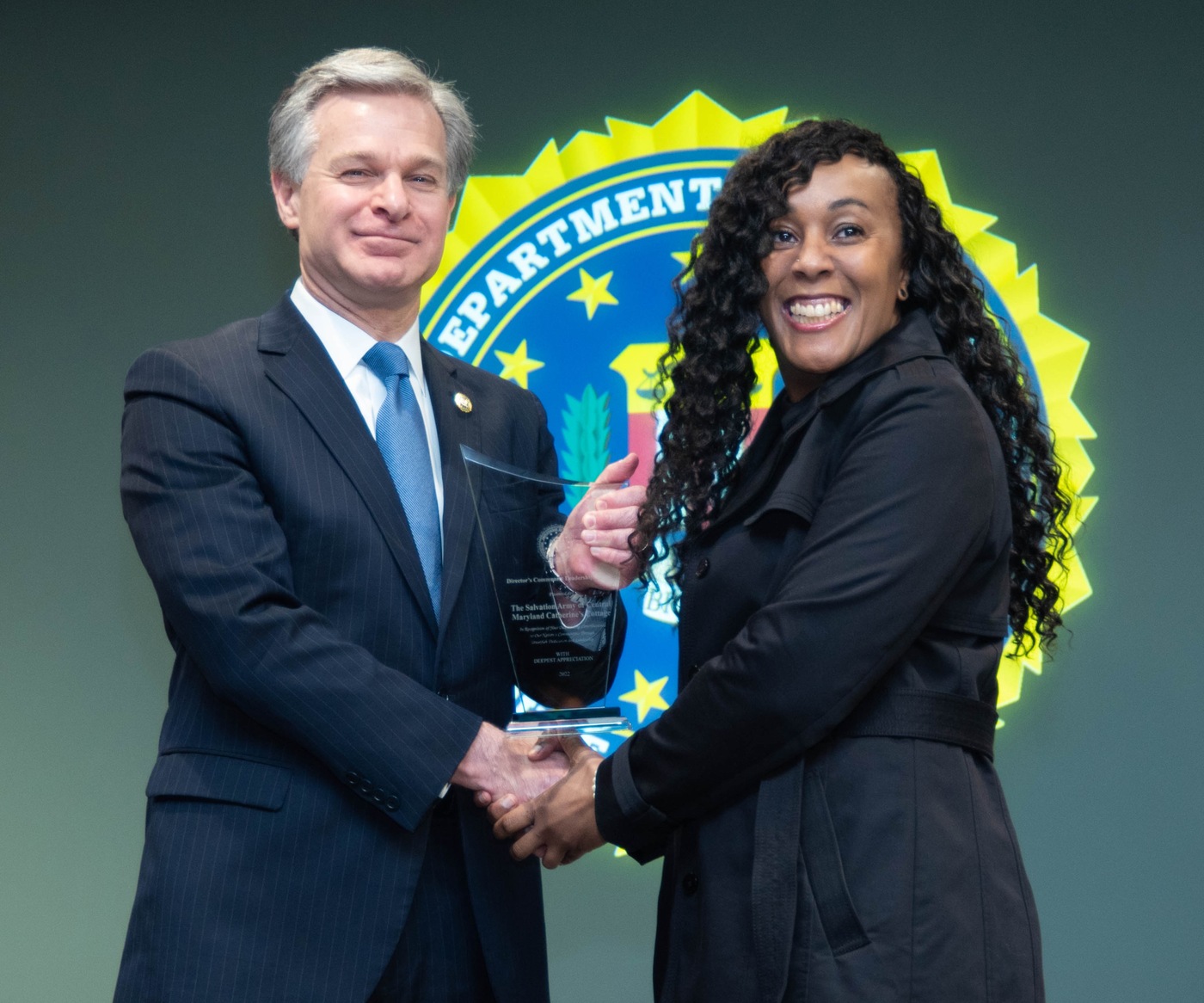FBI Baltimore 2022 Director’s Community Leadership Award recipient the Salvation Army of Central Maryland Catherine’s Cottage, represented by Dina Jones.