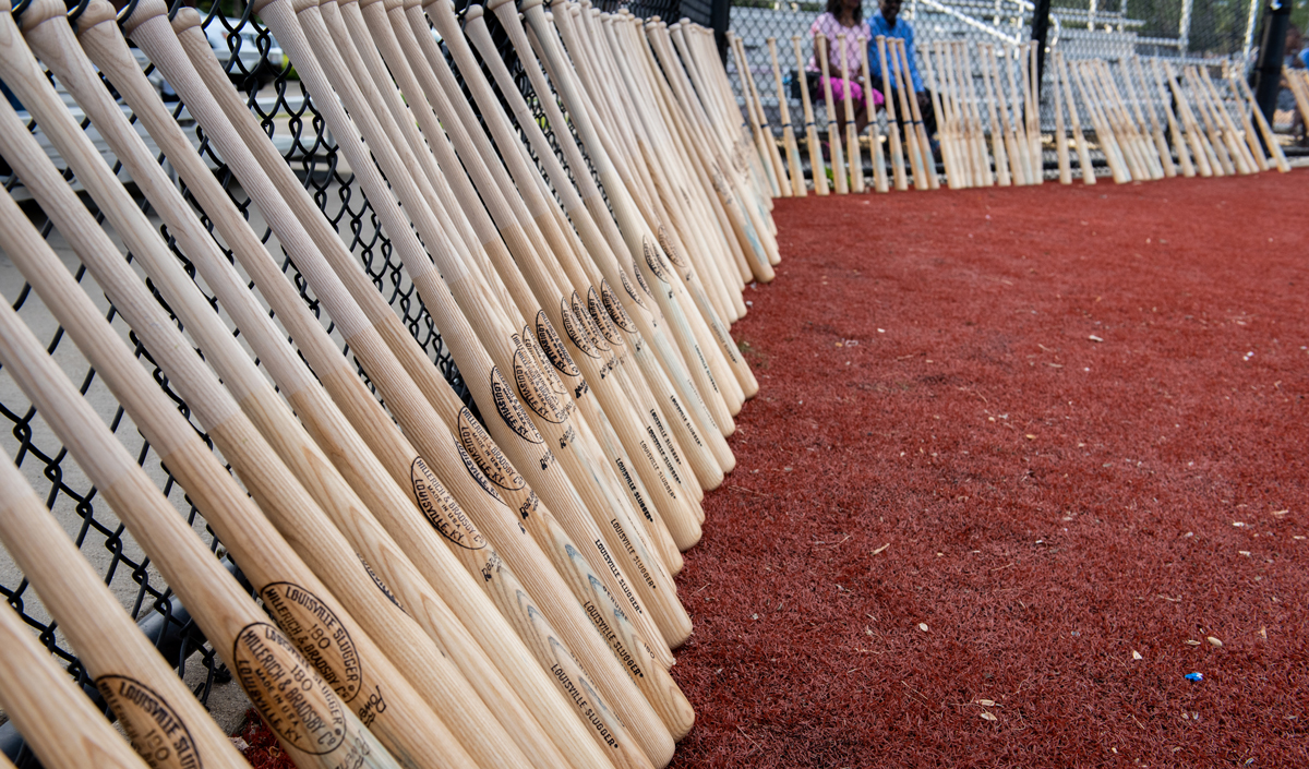 Baseball Bats Leaning on Fence