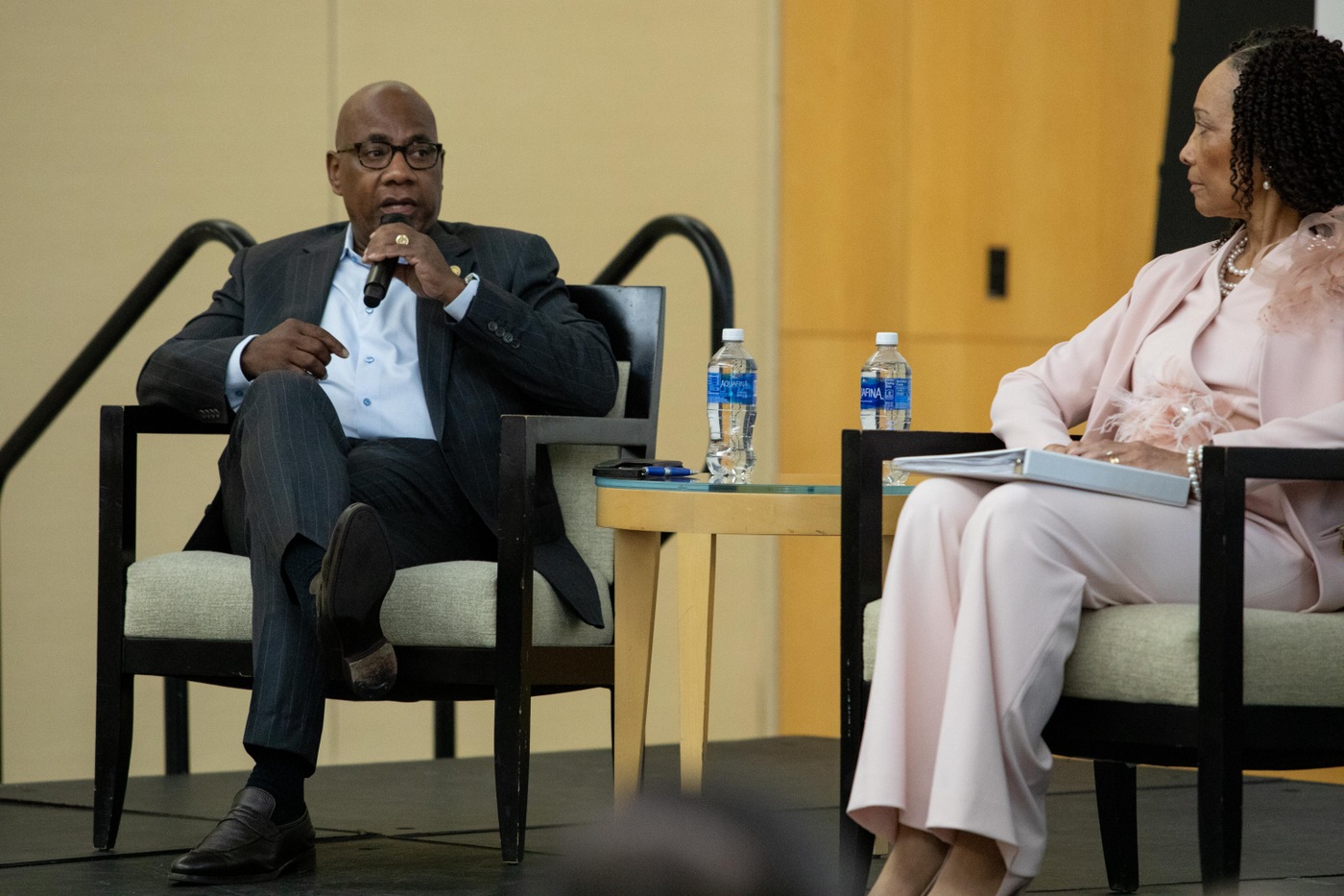 Dr. David Wilson, president of Morgan State University; Cynthia Snyder, assistant director of national intelligence for human capital at the Office of the Director of National Intelligence at 2023 Beacon Conference in Baltimore.