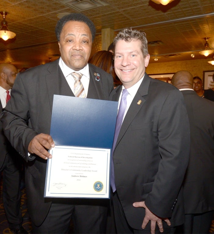 The FBI Chicago Field Office presented community activist Andrew Holmes with the 2016 FBI Director’s Community Leadership Award (DCLA).