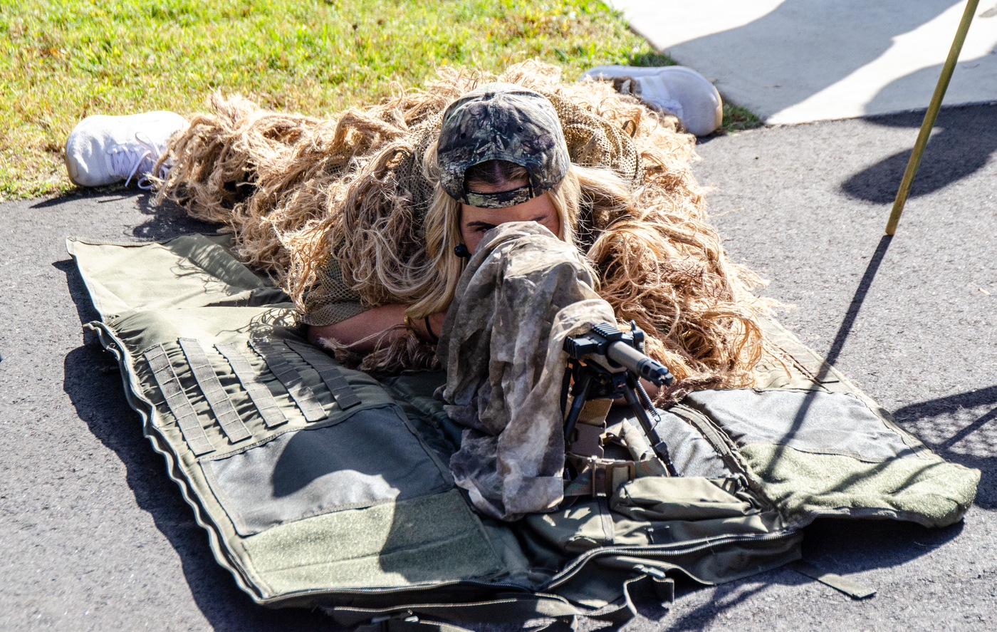 Christina Quaine, a chief information security officer, dons sniper gear during a SWAT demonstration at the CISO Academy in Charlotte, North Carolina. The FBI’s Cyber Division has held its Chief Information Security Officer (CISO) Academy since 2016. 