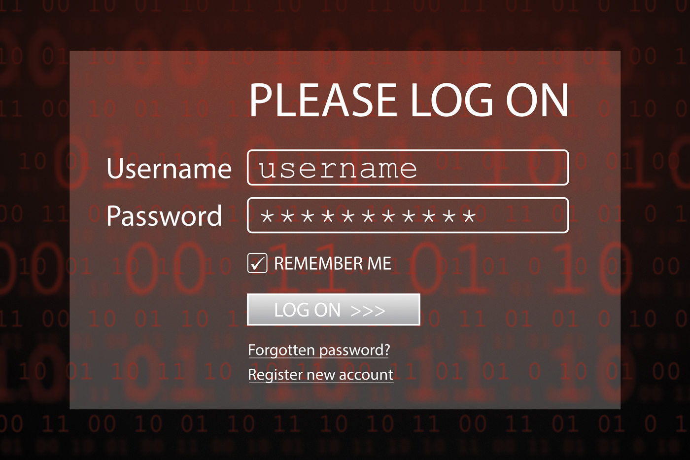 Stock image depicting a computer screen with username and password fields and a log on button.