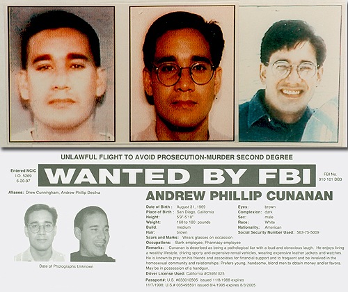 Murderer Andrew Cunanan was added to the FBI’s Ten Most Wanted Fugitives list on June 12, 1997, shortly before he killed Gianni Versace.
