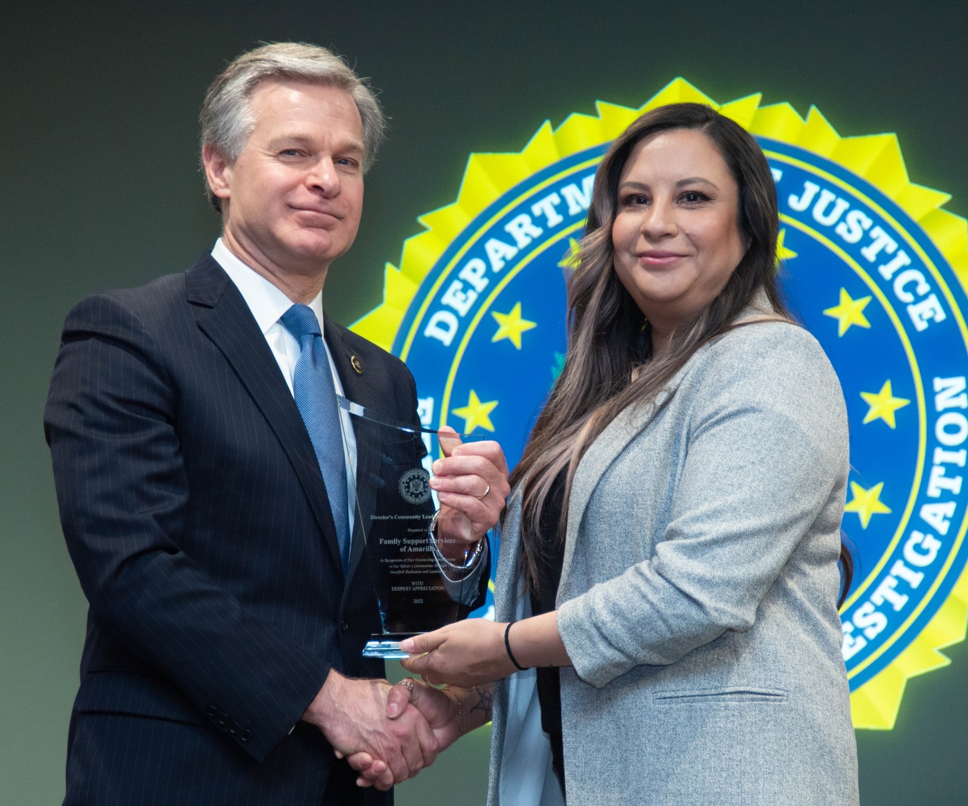 FBI Dallas 2022 Director’s Community Leadership Award recipient Family Support Services of Amarillo, represented by Lus Chavez.