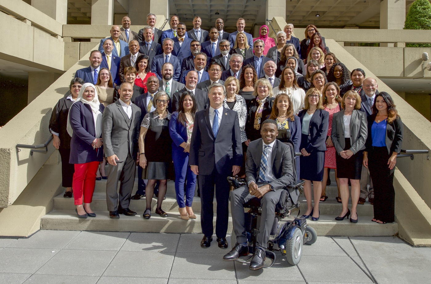 Group photograph of the 2018 Director’s Community Award recipients with Director Christopher Wray at FBI Headquarters on May 3, 2019.