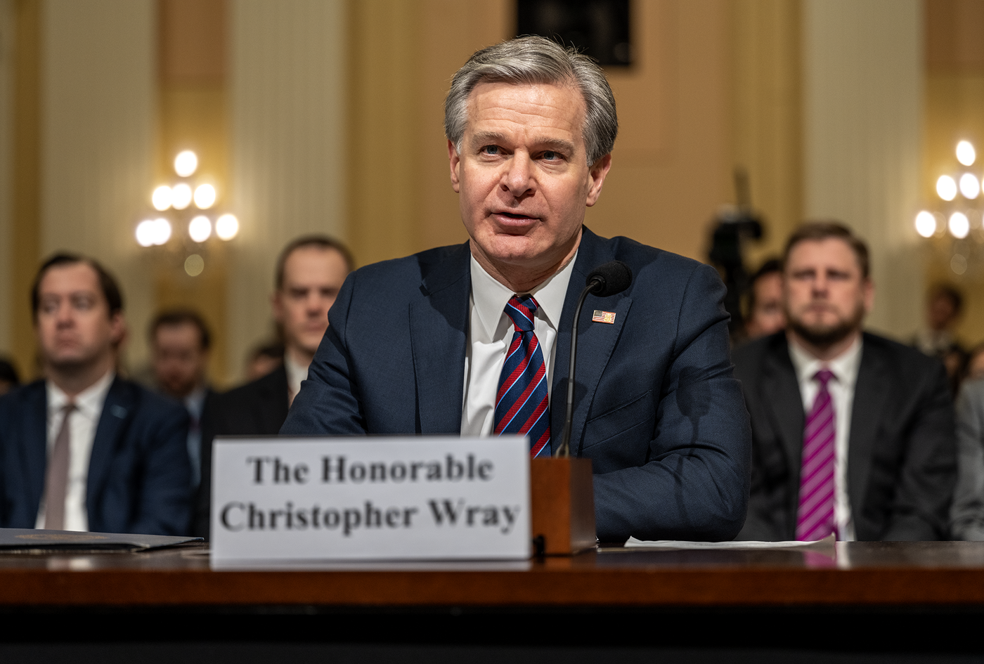 FBI Director Christopher Wray testifies before the House Select Committee on the Strategic Competition Between the United States and the Chinese Communist Party in Washington, D.C., on January 31, 2024.