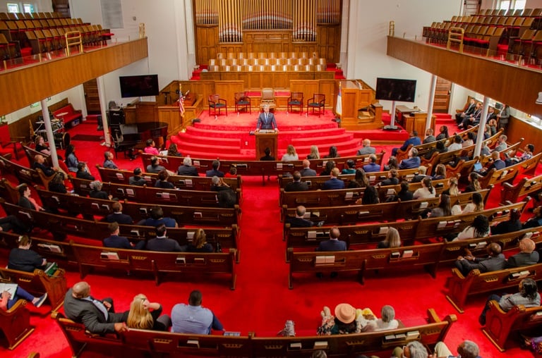 Director Wray speaks at 16th Street Baptist Church on April 15, 2024, opening the annual Birmingham Civil Rights Conference. 