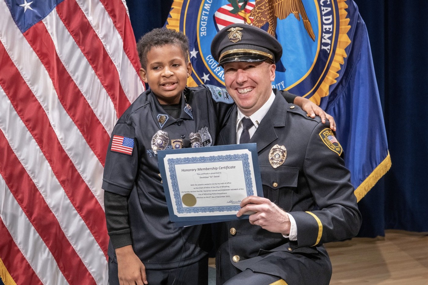 Executives from more than 50 law enforcement agencies helped DJ Daniel move toward a goal of being sworn in as an honorary member of 758 departments.