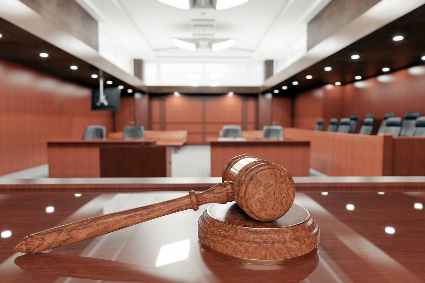 Gavel in Empty Courtroom (Stock Image)