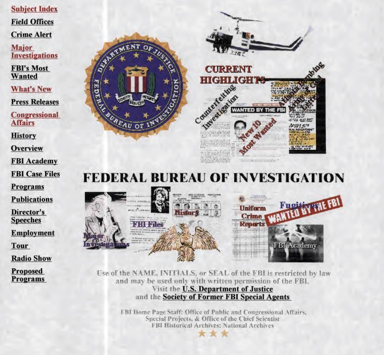 The FBI.gov homepage as it appeared in June 1997.