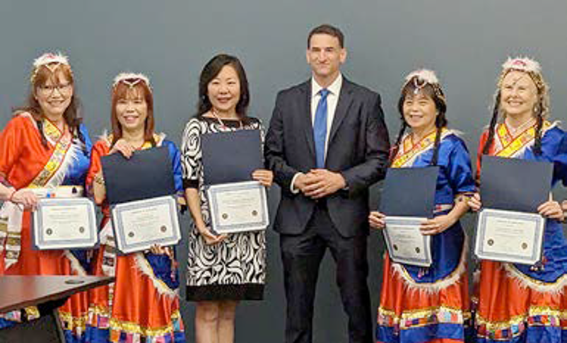 In 2023, FBI Omaha invited representatives of the Asian Community & Cultural Center to visit the field office to celebrate Asian American, Native Hawaiian, and Pacific Islander Month. The center supports and empowers refugees and immigrants. During the visit, the center’s square dancers performed.