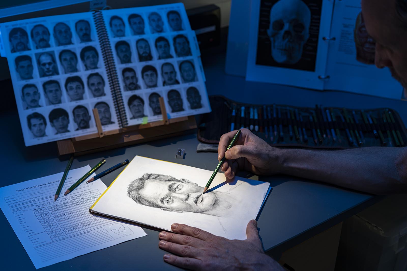 With extensive training in craniofacial anatomy and art, FBI Laboratory forensic artists can produce composite sketches, digital image modification, postmortem imaging, and facial approximations.