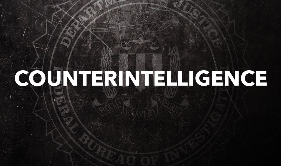 This graphic features the word "counterintelligence" in front of the FBI seal.