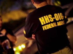 Man wearing shirt identifying him as a Health and Human Services-Office of Inspector General (HHS-OIG) federal agent. (Image from www.oig.hhs.gov)