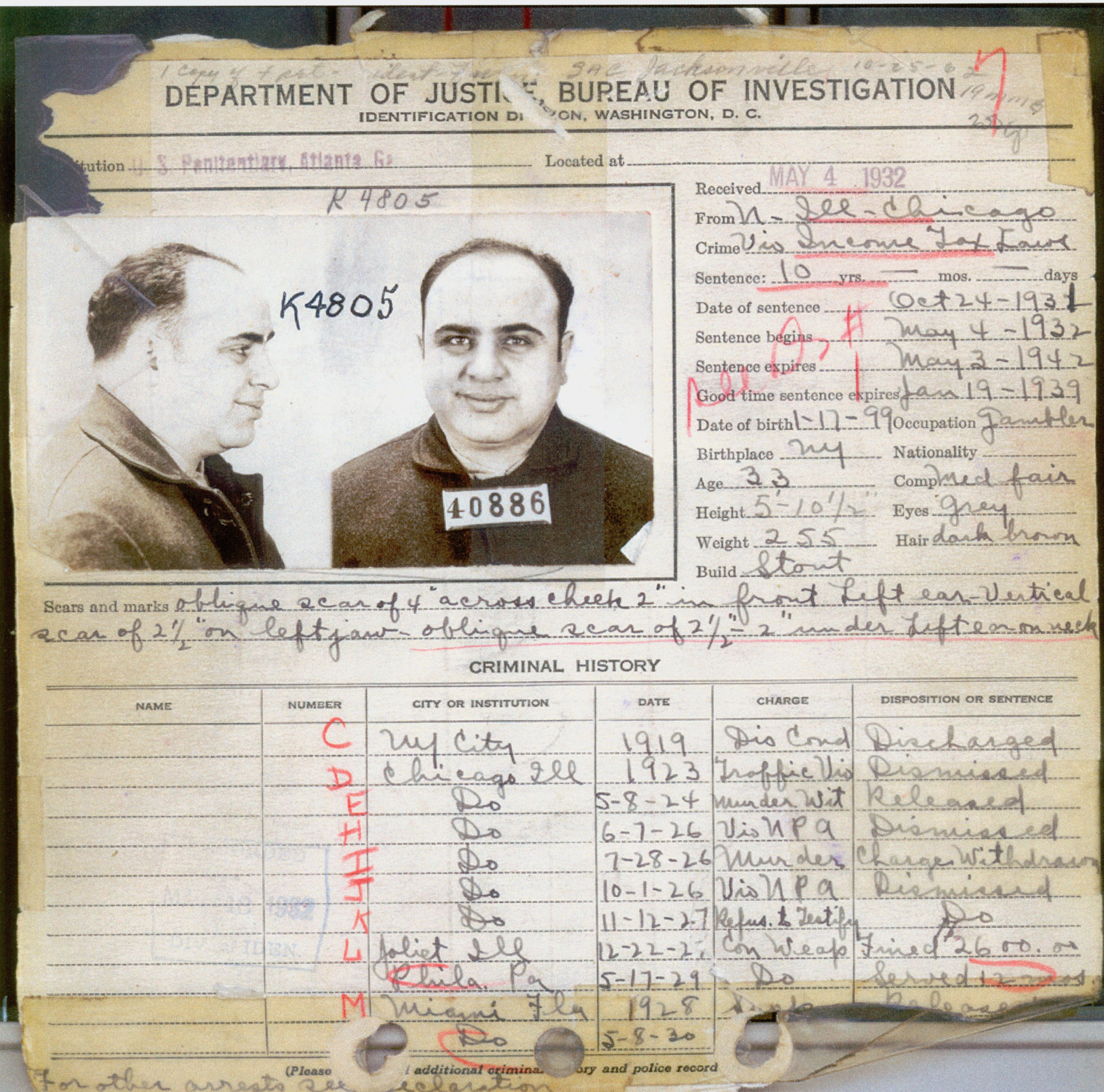 Al Capone Arrest Record, 1932