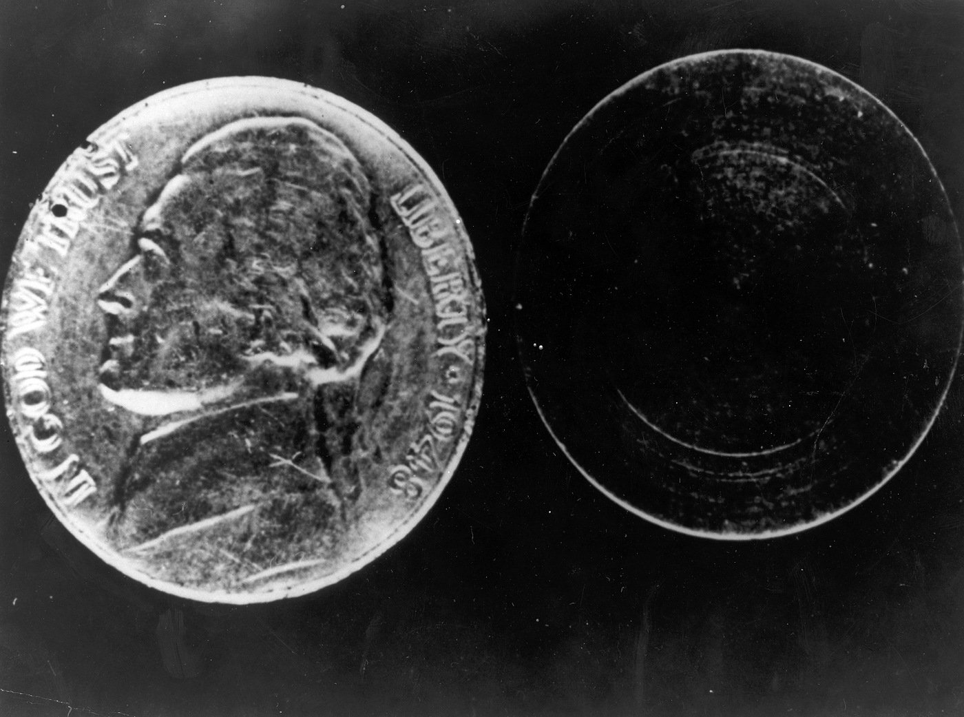 A hollow nickel used as tradecraft by Soviet spies to convey coded messages.