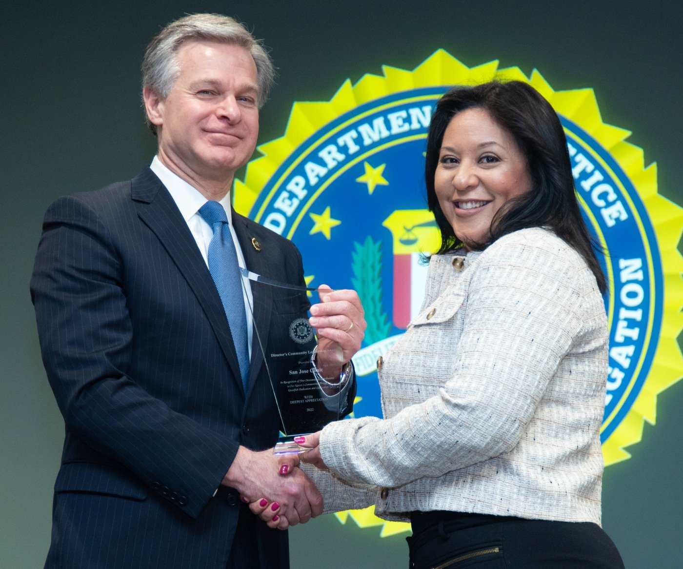 FBI Houston 2022 Director’s Community Leadership Award recipient the San Jose Clinic, represented by Lucresia Montez.
