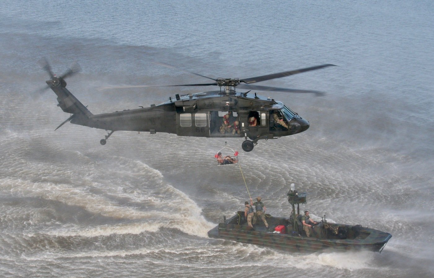 HRT Mobility Team trainees help life an “injured” boater into a helicopter during a Hostage Rescue Team (HRT) training exercise held August 5-7, 2019, in Charleston, South Carolina.