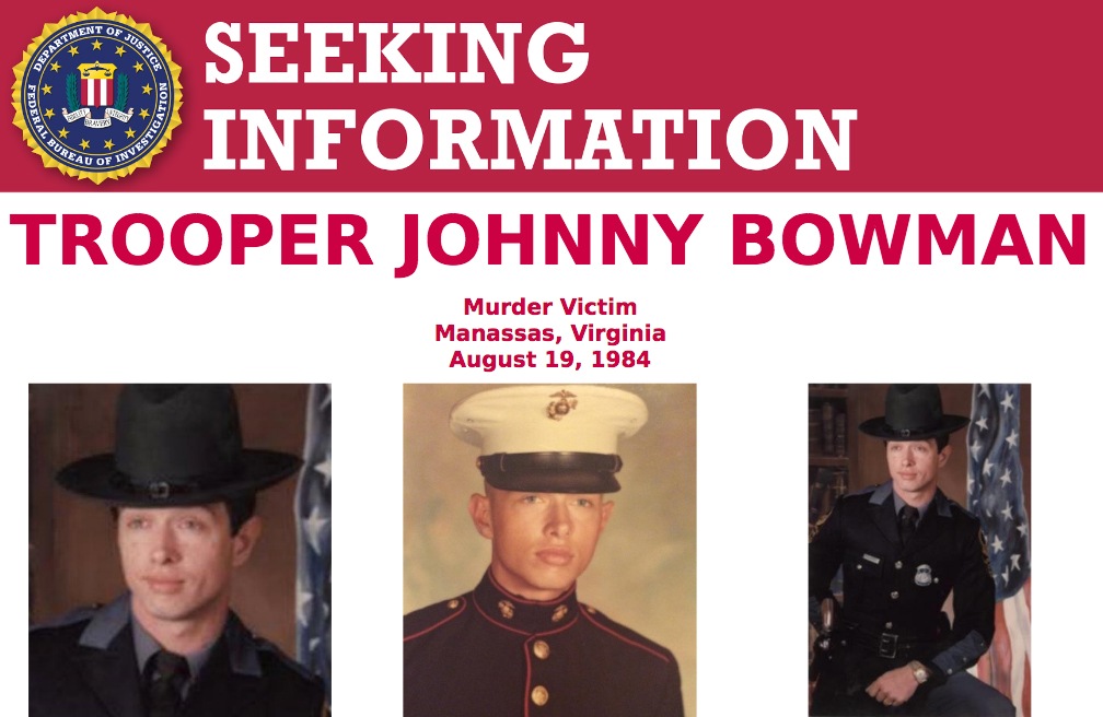 Screenshot of top portion of Seeking Information poster for Trooper Johnny Bowman