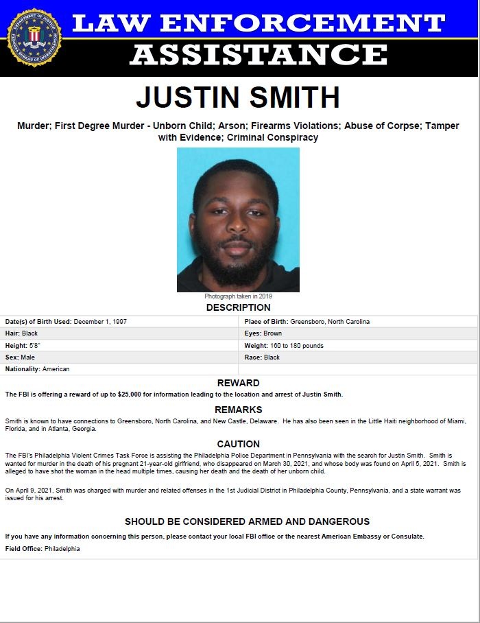 Justin Smith, wanted for Homicide.