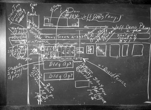 The FBIas plan to capture Karpis was sketched out on a blackboard. Karpis was arrested in New Orleans on May 1, 1936.