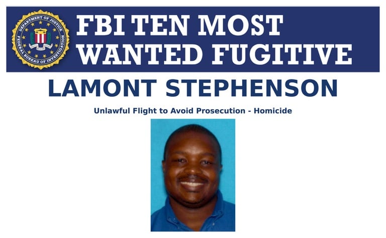 Screenshot of top portion of Lamont Stephenson’s Ten Most Wanted Fugitive poster.