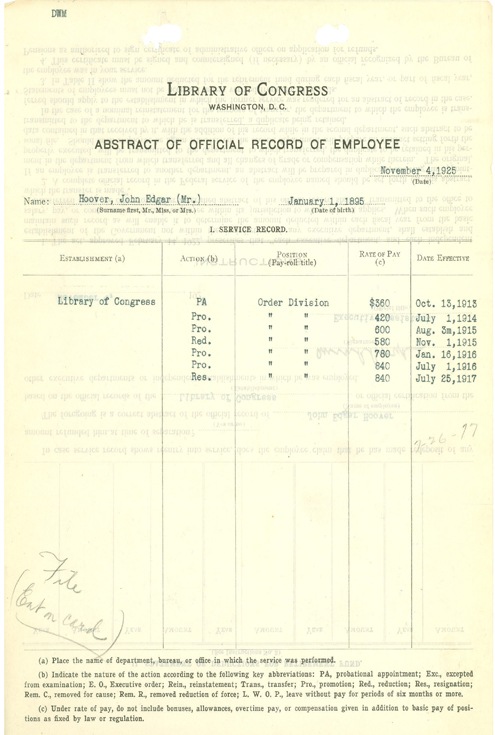 Hooveras early service record at the Library of Congress.