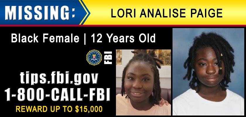 The Federal Bureau of Investigation's Jacksonville Field Office and the Tallahassee Police Department in Florida are seeking information regarding the disappearance of Lori Paige. 

Paige has been missing since June 3, 2023, from the 1200 block of Continental Court in Tallahassee, Florida. Paige has ties to or may visit areas in Florida, Georgia, and Tennessee.

The FBI is offering a reward of up to $15,000 for information leading to her recovery. If you have any information, please contact the FBI's Jacksonville Field Office at (904) 248-7000 or the Tallahassee Police Department at (850) 891-4200 or tips.fbi.gov. 