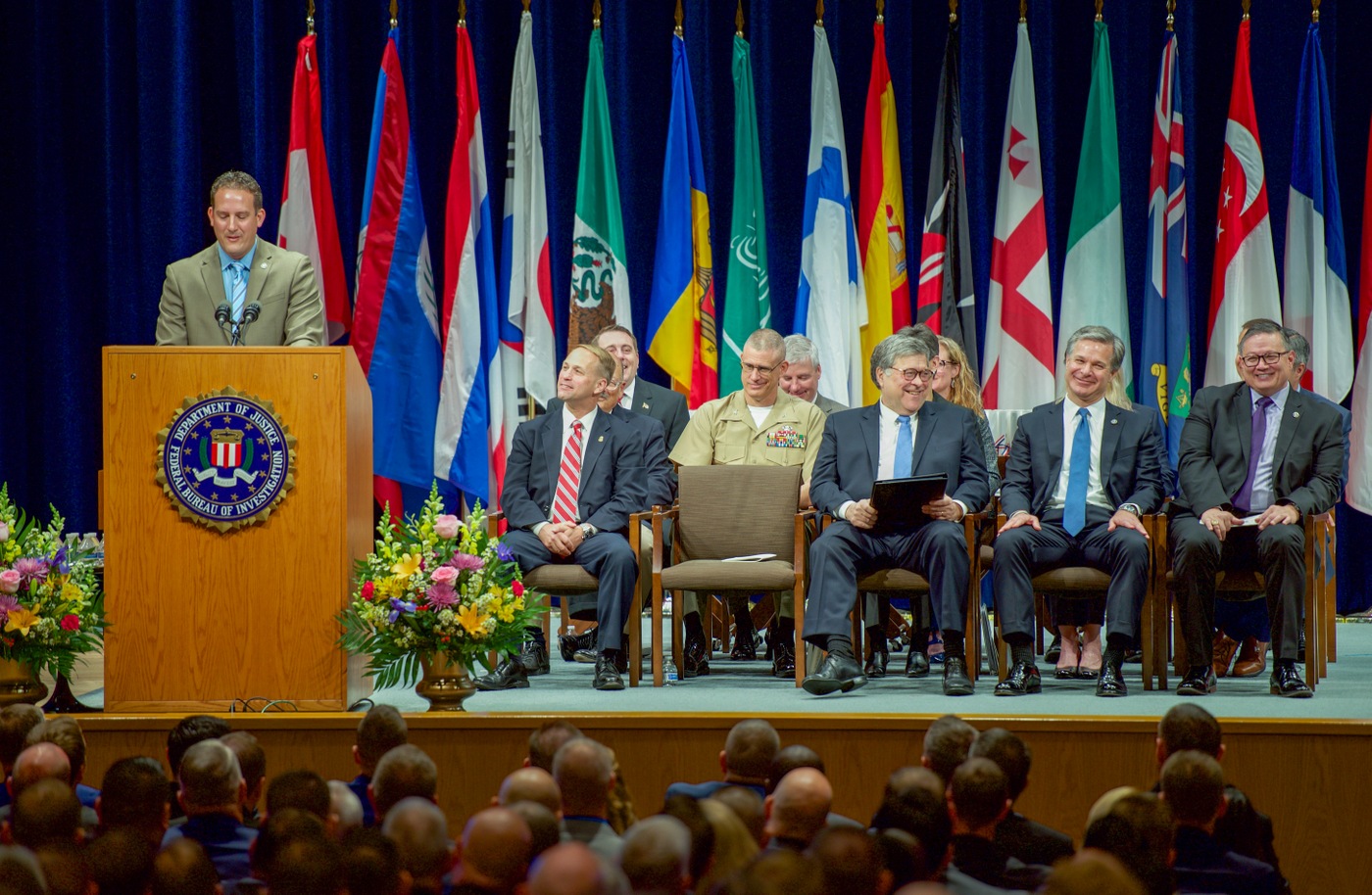Class Speaker Brian J. Issitt of the Phoenix Police Department speakers during National Academy graduation ceremony at the FBI Training Academy in Quantico, Virginia.