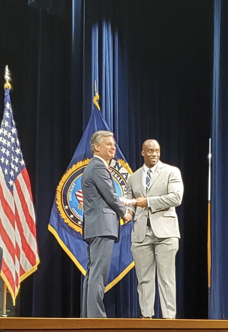 NA Grad Andre Ray: NYSP Captain Andre Ray pictured with FBI Director Christopher Wray at the graduation ceremony for the FBI National Academy's 280th Session.