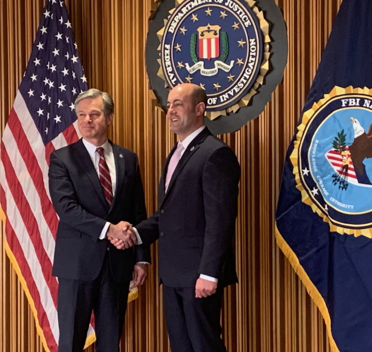 NA Grad Tom Kelly: Schenectady Police Lieutenant Tom Kelly pictured with FBI Director Christopher Wray at the graduation ceremony for the FBI National Academy's 280th Session.