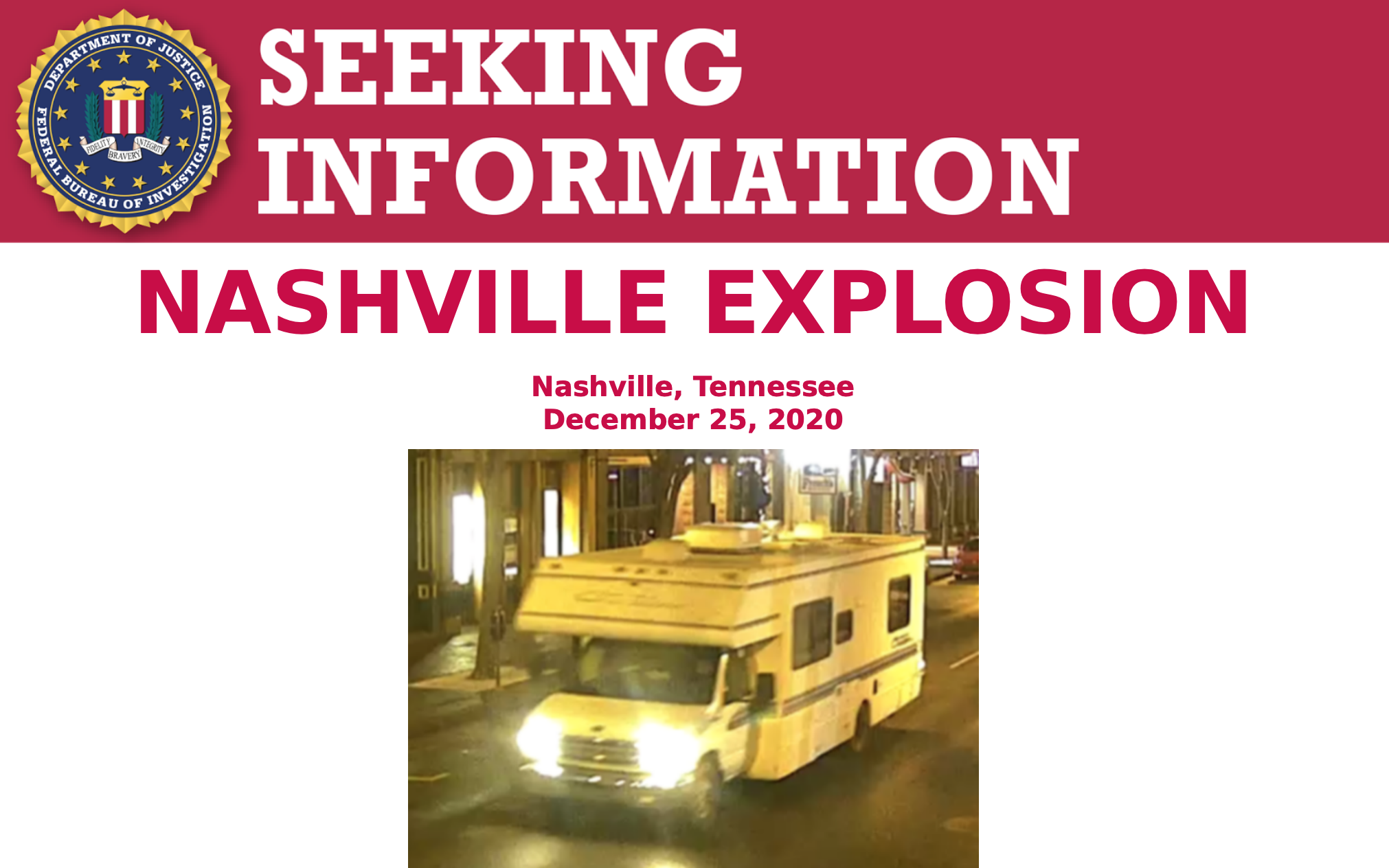 Nashville Explosion Seeking Information Poster